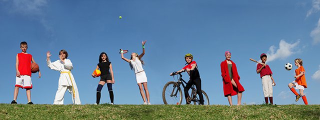 kids playing various sports under blue sky